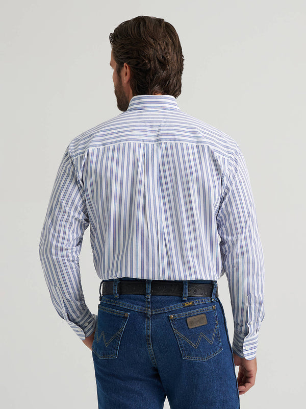 Wrangler Mens Striped Blue George Strait Button Down Shirt-112379063