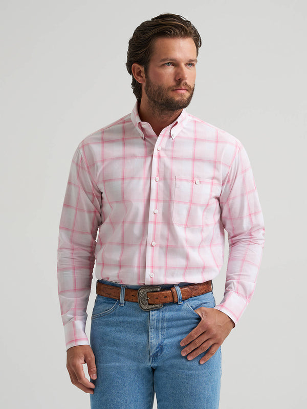 Wrangler Mens Baby Pink Bucking Cancer Button Down Shirt-112379235