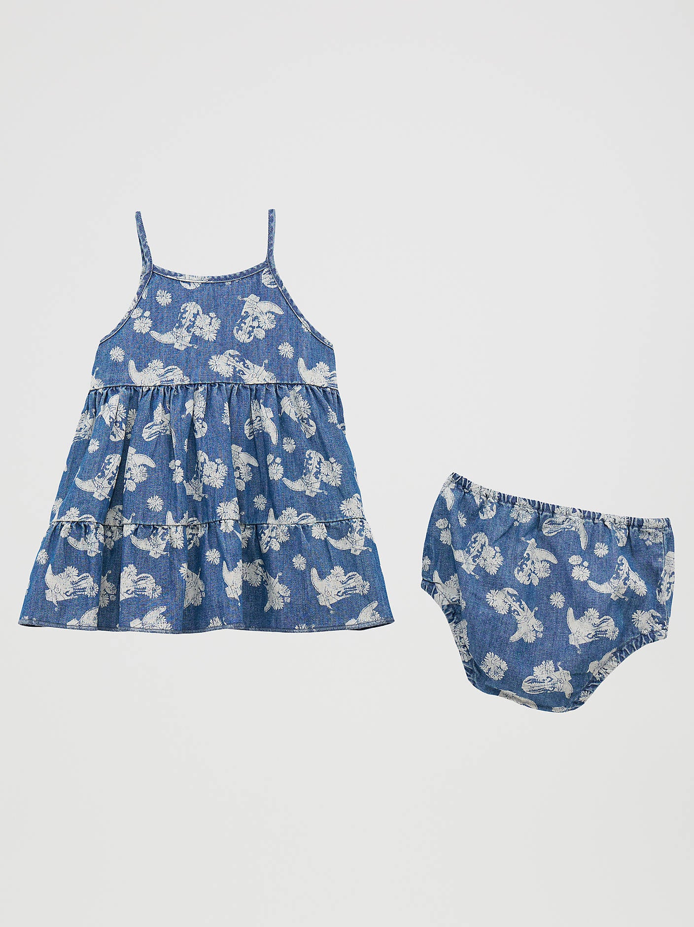 Wrangler Little Girls Printed Floral Denim Tiered Dress-112379438