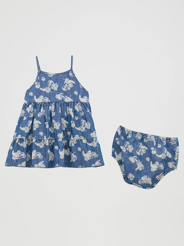 Wrangler Little Girls Printed Floral Denim Tiered Dress-112379438
