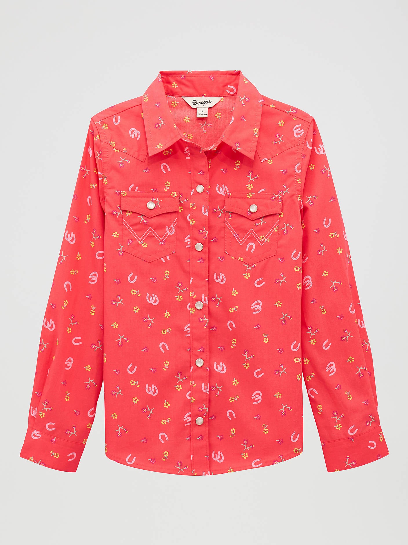 Wrangler Girls Pink Floral Western Snap Shirt-112379462