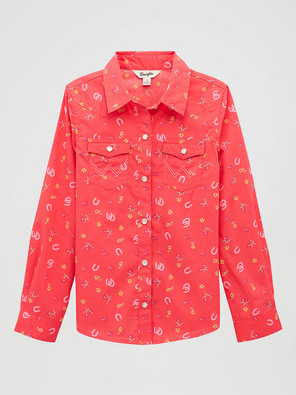 Wrangler Girls Pink Floral Western Snap Shirt-112379462