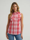Wrangler Ladies Red Picnic Essential Sleeveless Snap Shirt-112379473