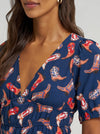 Wrangler Ladies Blue Puff Sleeve V-Neck Blouse-112379488