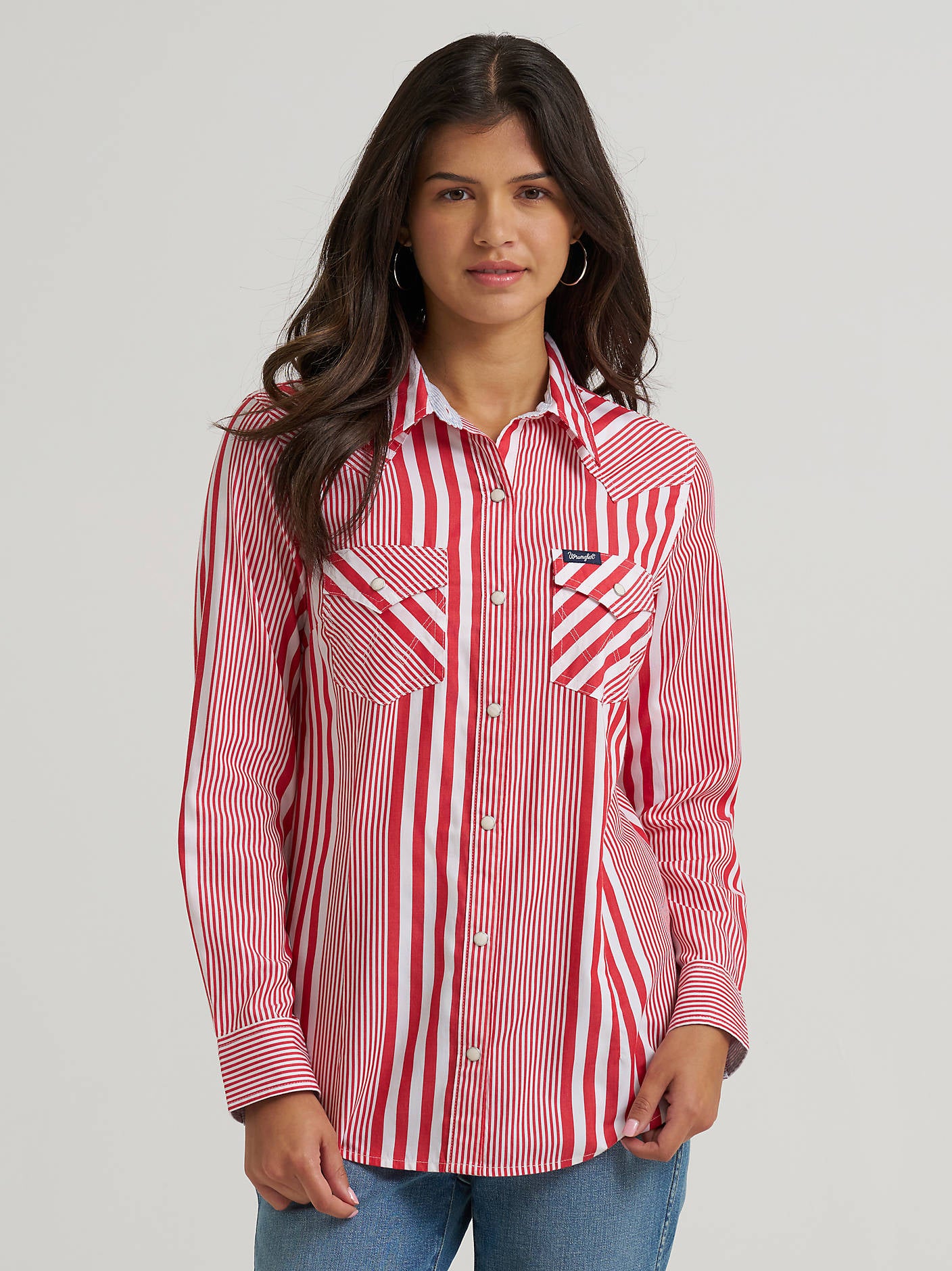 Wrangler Ladies Americana Red Olivia Western Slim Snap Shirt-112379520