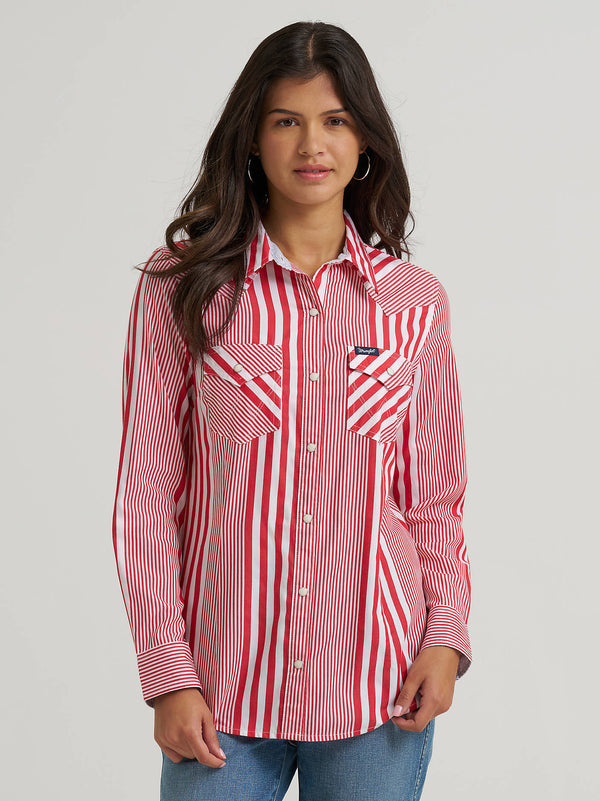 Wrangler Ladies Americana Red Olivia Western Slim Snap Shirt-112379520