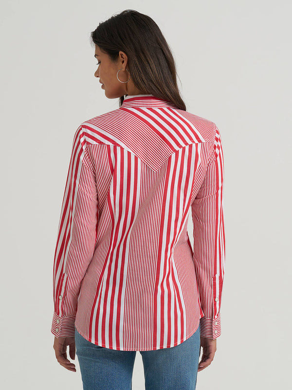Wrangler Ladies Americana Red Olivia Western Slim Snap Shirt-112379520