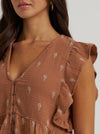 Wrangler Ladies Brown Gauzy Flutter Sleeve Blouse-112380602
