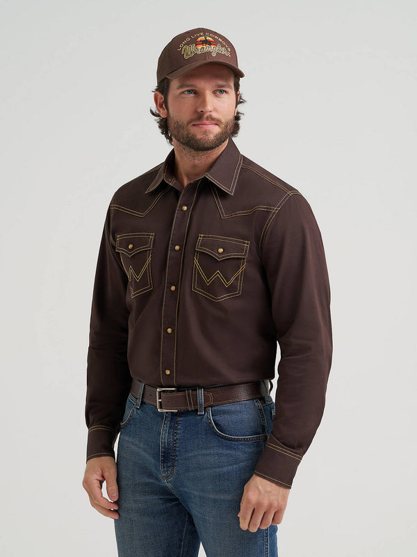 Wrangler Men's Retro Premium Western Snap Shirt Bark 112381533