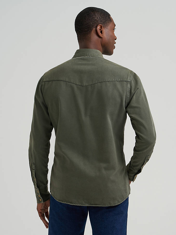 Wrangler Men's Colorwash Denim Western Snap Shirt Olive 112381633