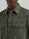 Wrangler Men's Colorwash Denim Western Snap Shirt Olive 112381633