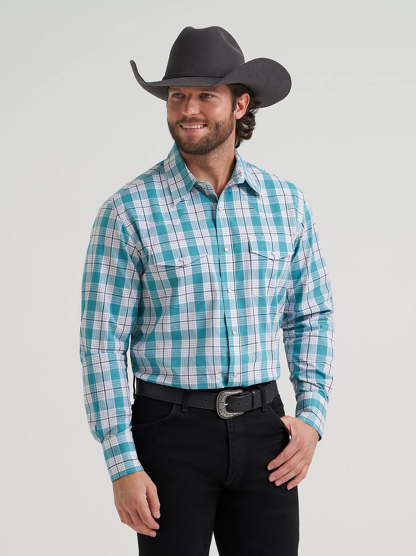 Wrangler Men's Wrinkle Resist Long Sleeve Western Snap Plaid Shirt - Seaside - 112381652