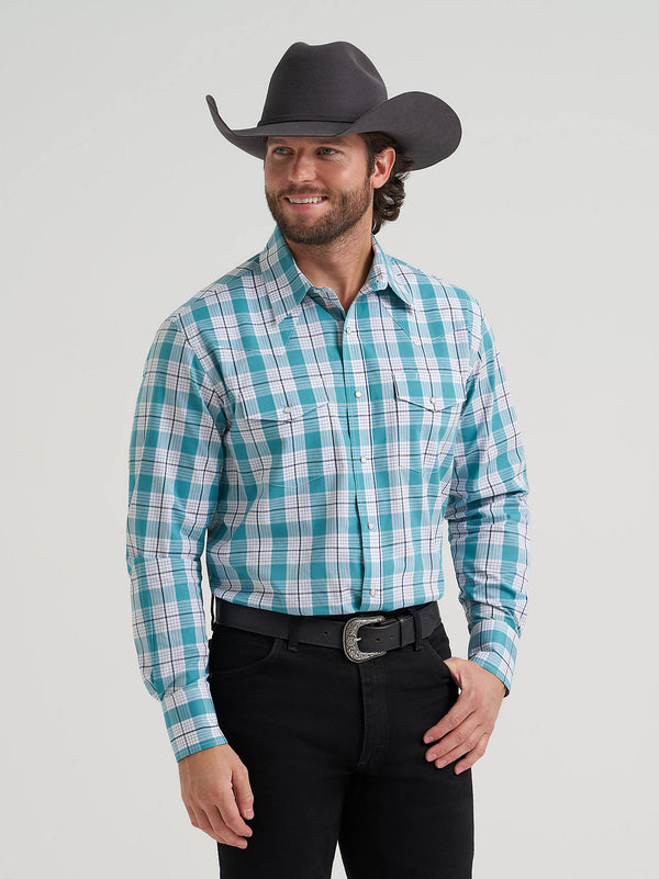 Wrangler Men's Wrinkle Resist Long Sleeve Western Snap Plaid Shirt - Seaside - 112381652