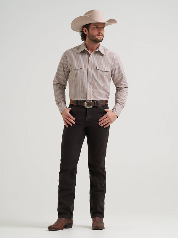 Wrangler Men's Wrinkle Resist Long Sleeve Western Snap Stripe Shirt - Cinnamon - 112381653