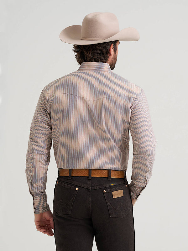Wrangler Men's Wrinkle Resist Long Sleeve Western Snap Stripe Shirt - Cinnamon - 112381653