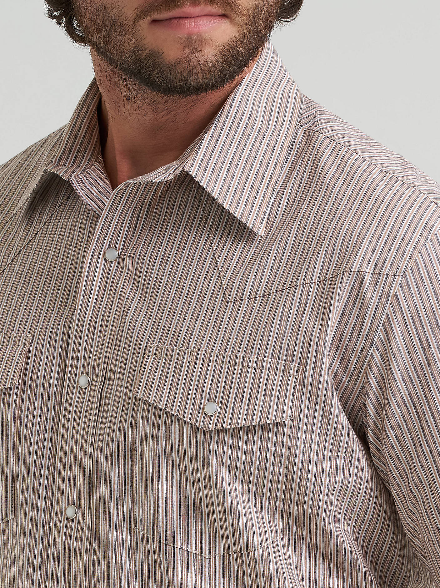 Wrangler Men's Wrinkle Resist Long Sleeve Western Snap Stripe Shirt - Cinnamon - 112381653