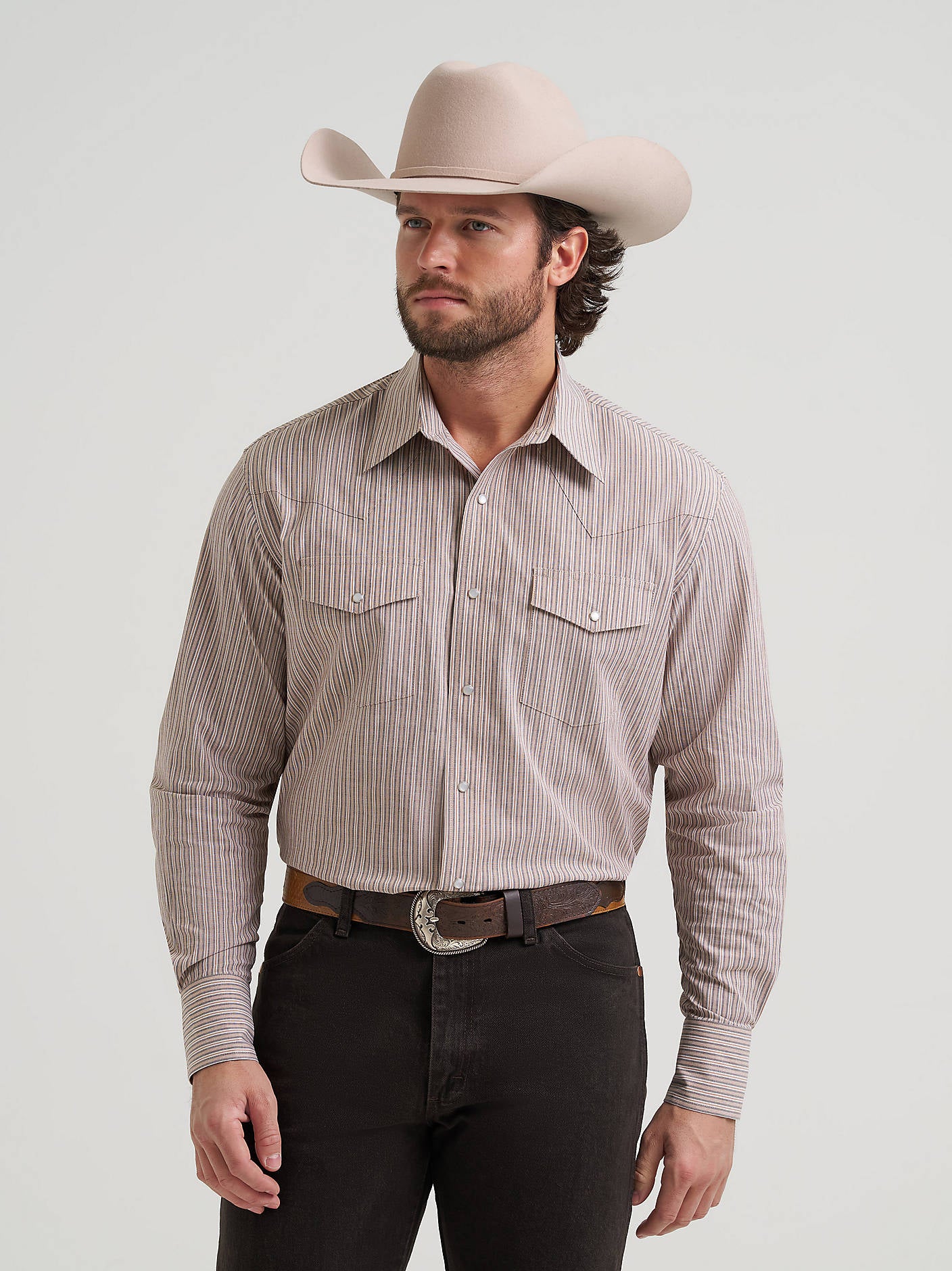 Wrangler Men's Wrinkle Resist Long Sleeve Western Snap Stripe Shirt - Cinnamon - 112381653