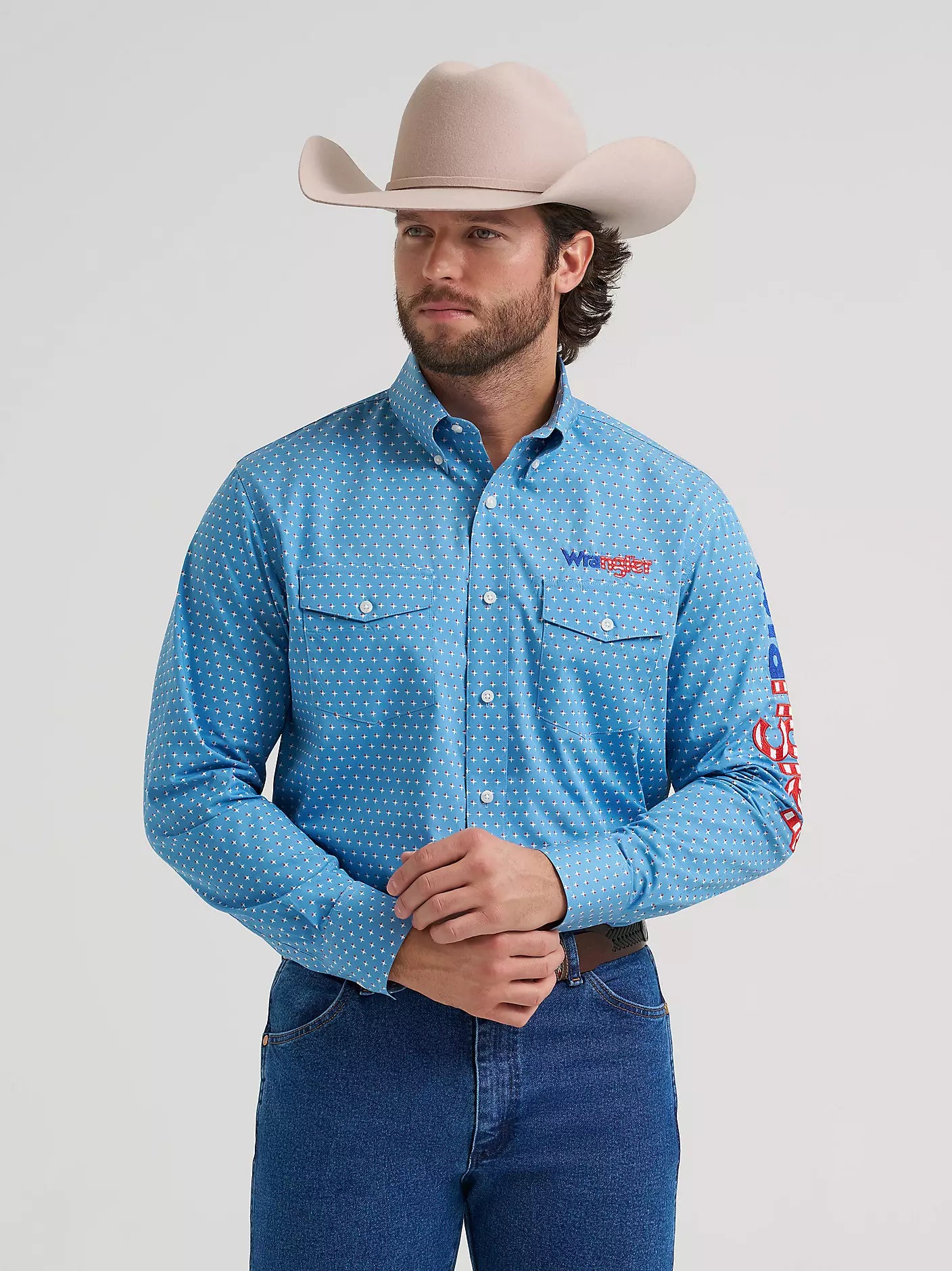 Wrangler Men's Logo Long Sleeve Button-Down Print Shirt - 112381985