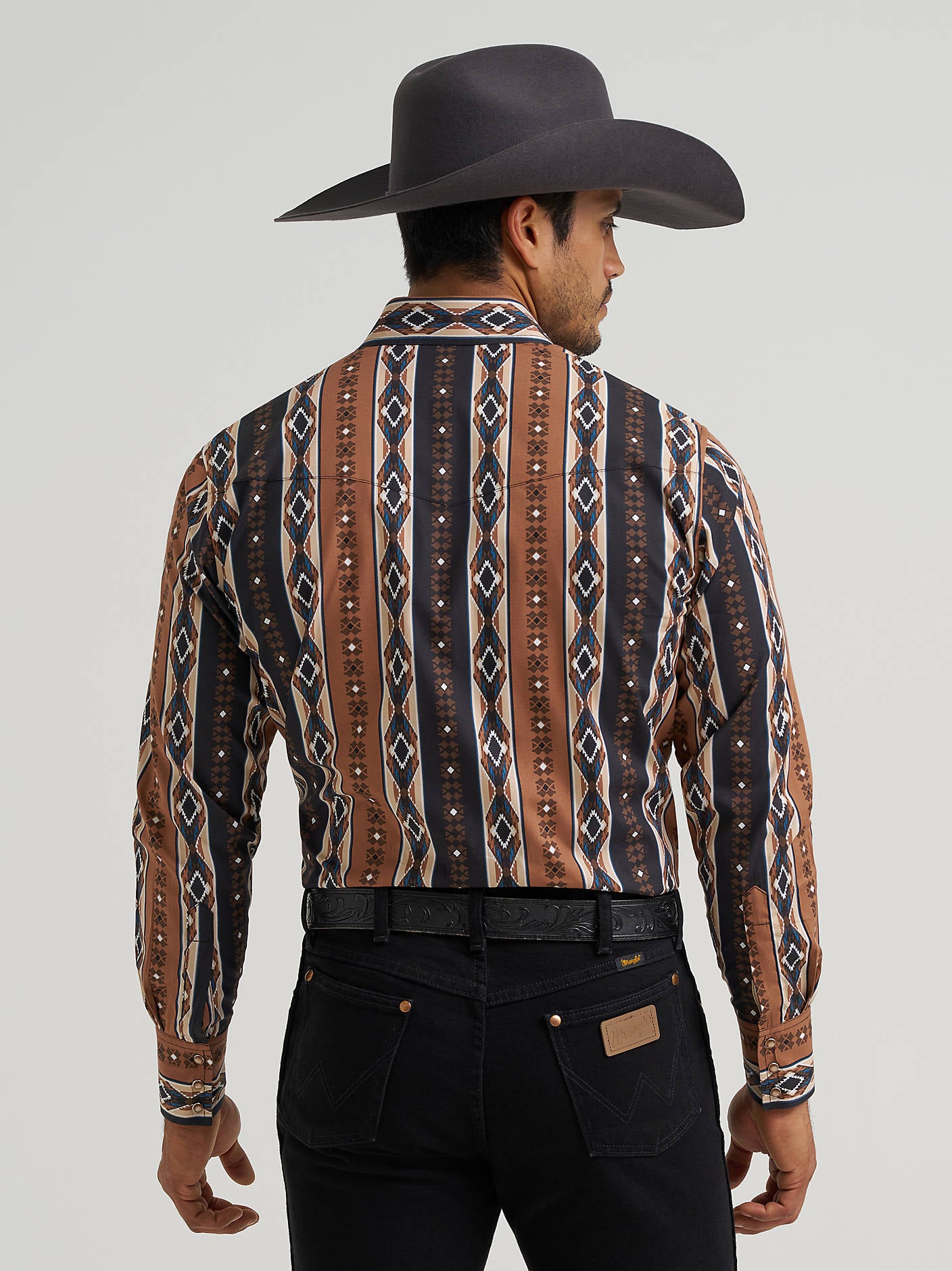 Wrangler Men's Checotah Long Sleeve Western Snap Shirt Mocha 112381991