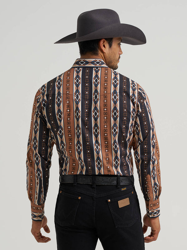Wrangler Men's Checotah Long Sleeve Western Snap Shirt Mocha 112381991