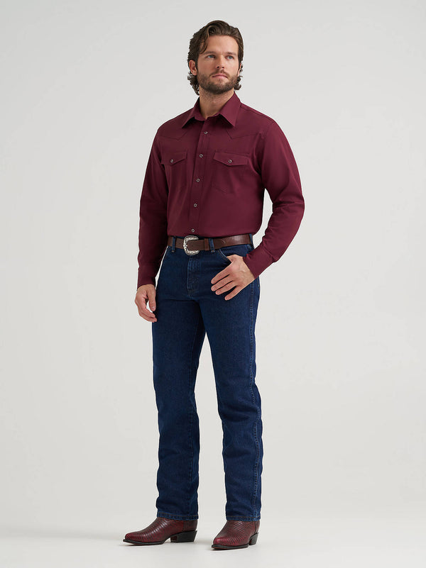 Wrangler Men's Long Sleeve Solid Broadcloth Western Snap Shirt - Burgundy - 112382003