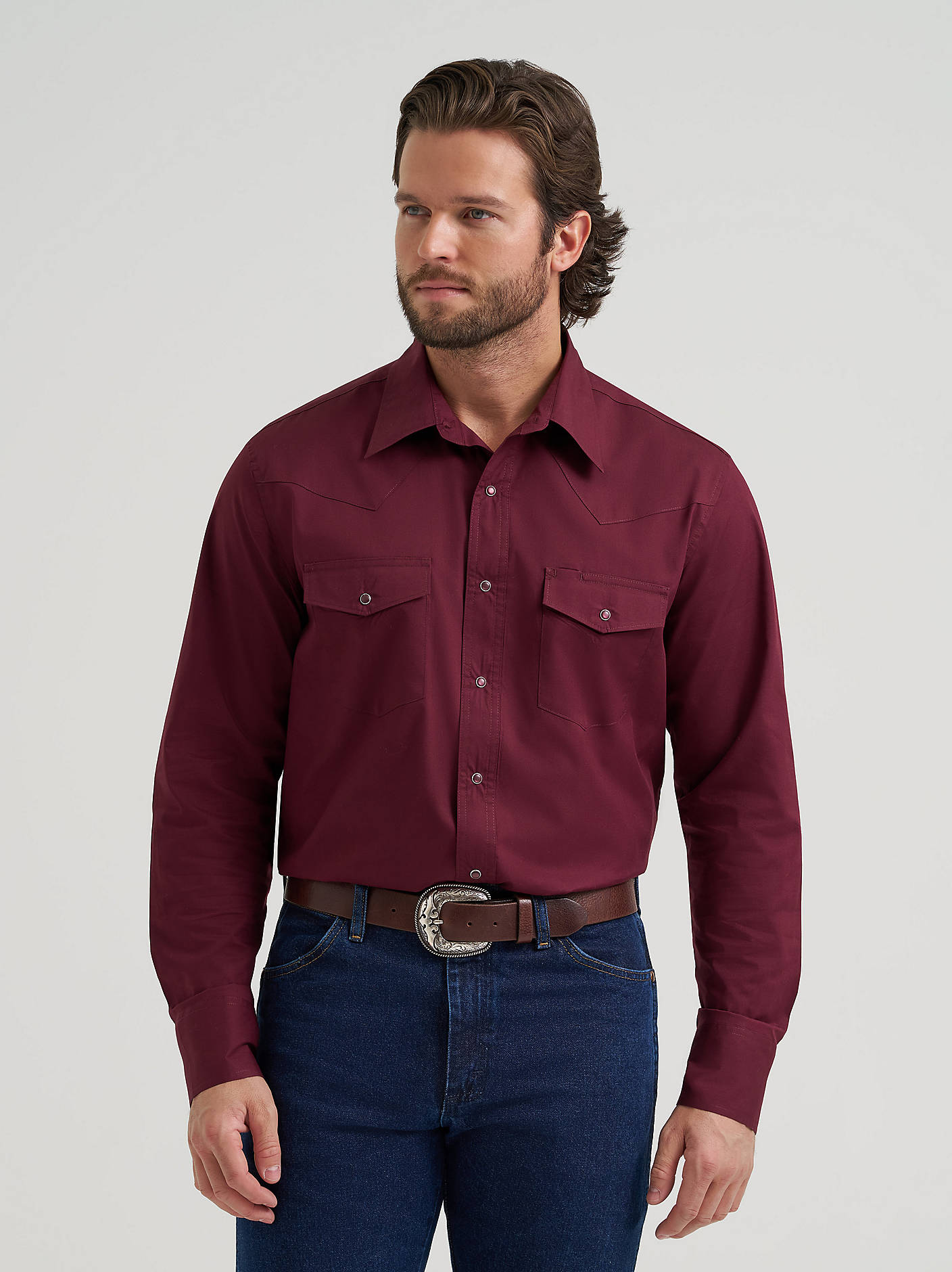 Wrangler Men's Long Sleeve Solid Broadcloth Western Snap Shirt - Burgundy - 112382003