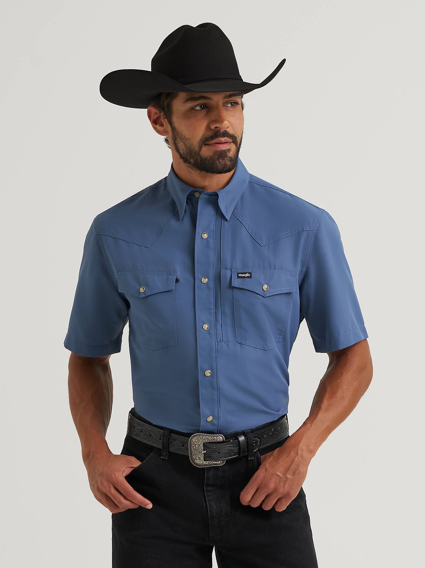 Wrangler Mens Indigo All Terrain Gear Performance Solid Shirt-112382384