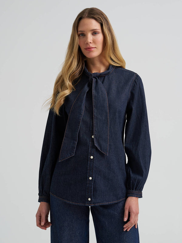 Wrangler Ladies Denim Bow Snap Shirt 112382509