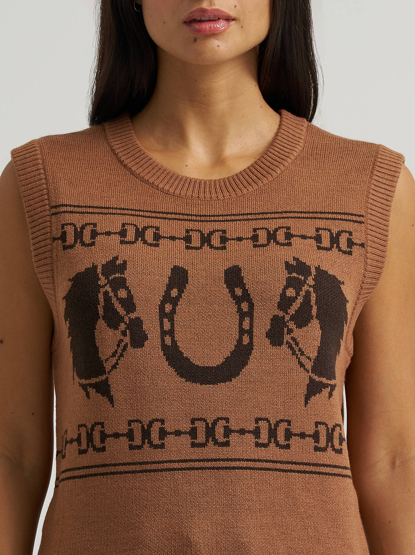 Wrangler Ladies Horse Sweater Vest Brown 112382527