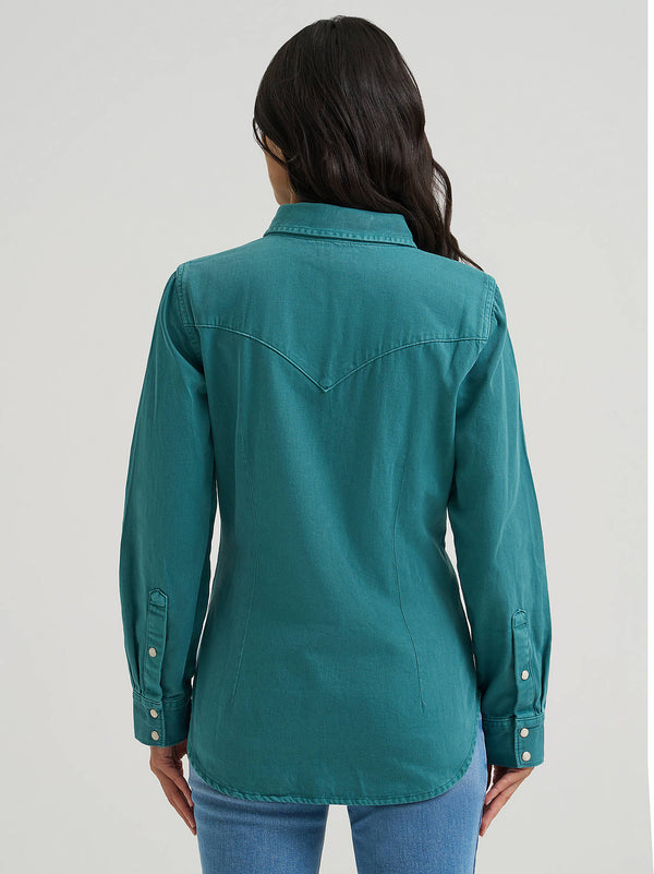 Wrangler Ladies Colorwash Iconic Snap Shirt - Turquoise - 112382675