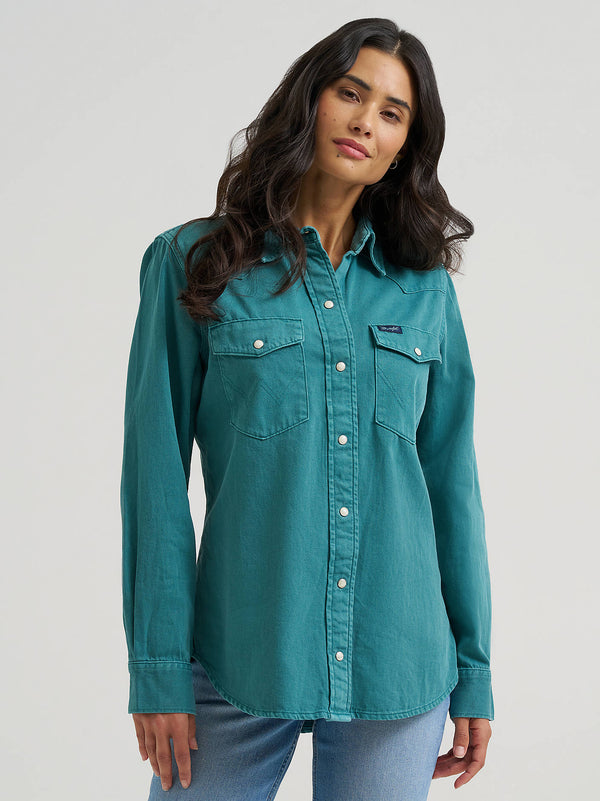 Wrangler Ladies Colorwash Iconic Snap Shirt - Turquoise - 112382675