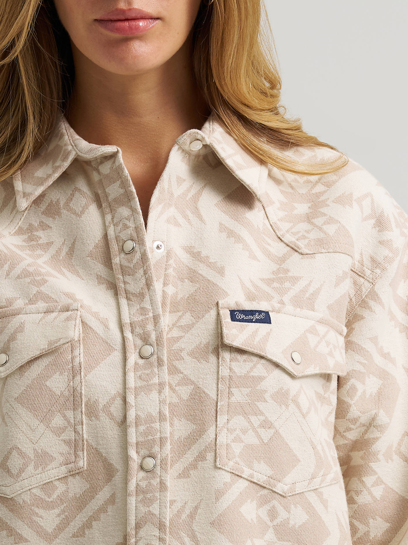 Wrangler Ladies Boyfriend Western Snap Shirt Cream 112383027