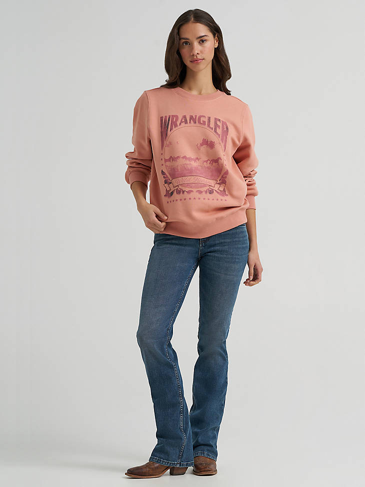Wrangler Ladies Washed Prairie Fleece Sweatshirt Cameo Brown 112383951