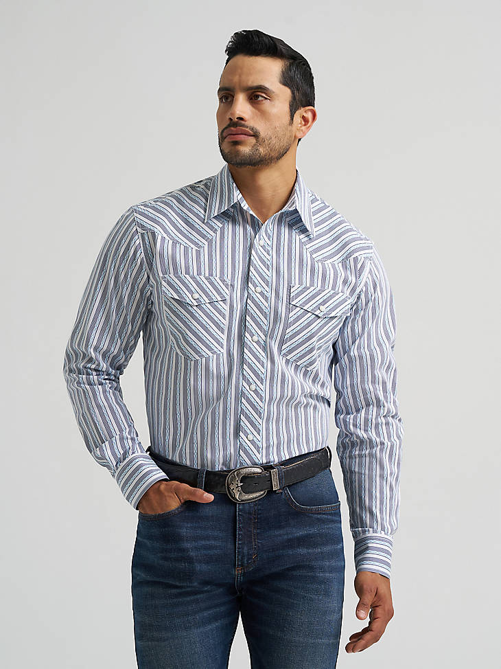 Wrangler Men's 20X Competition Long Sleeve Snap Shirt Curly Stripes 112384656