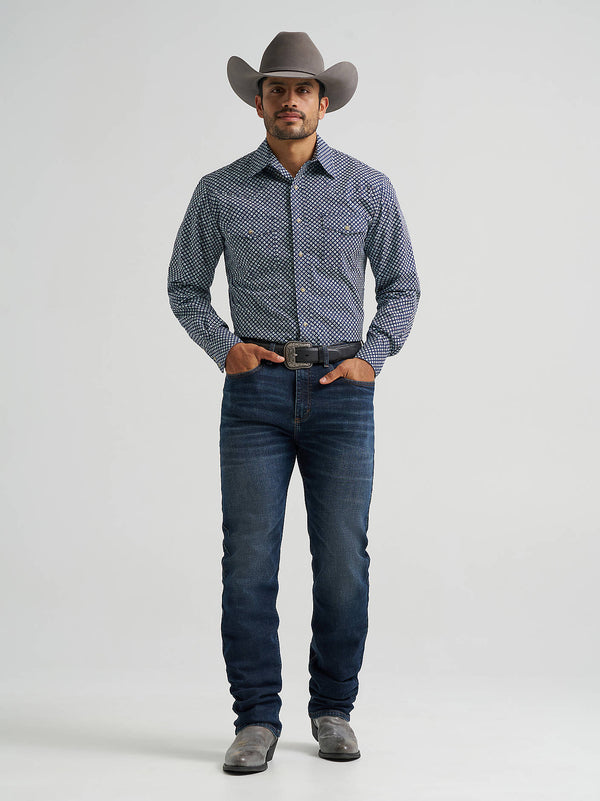 Wrangler Men's 20X Competition Long Sleeve Snap Shirt Navy Dice 112384657