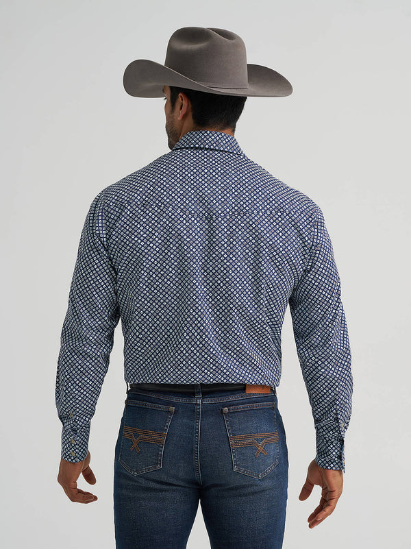 Wrangler Men's 20X Competition Long Sleeve Snap Shirt Navy Dice 112384657