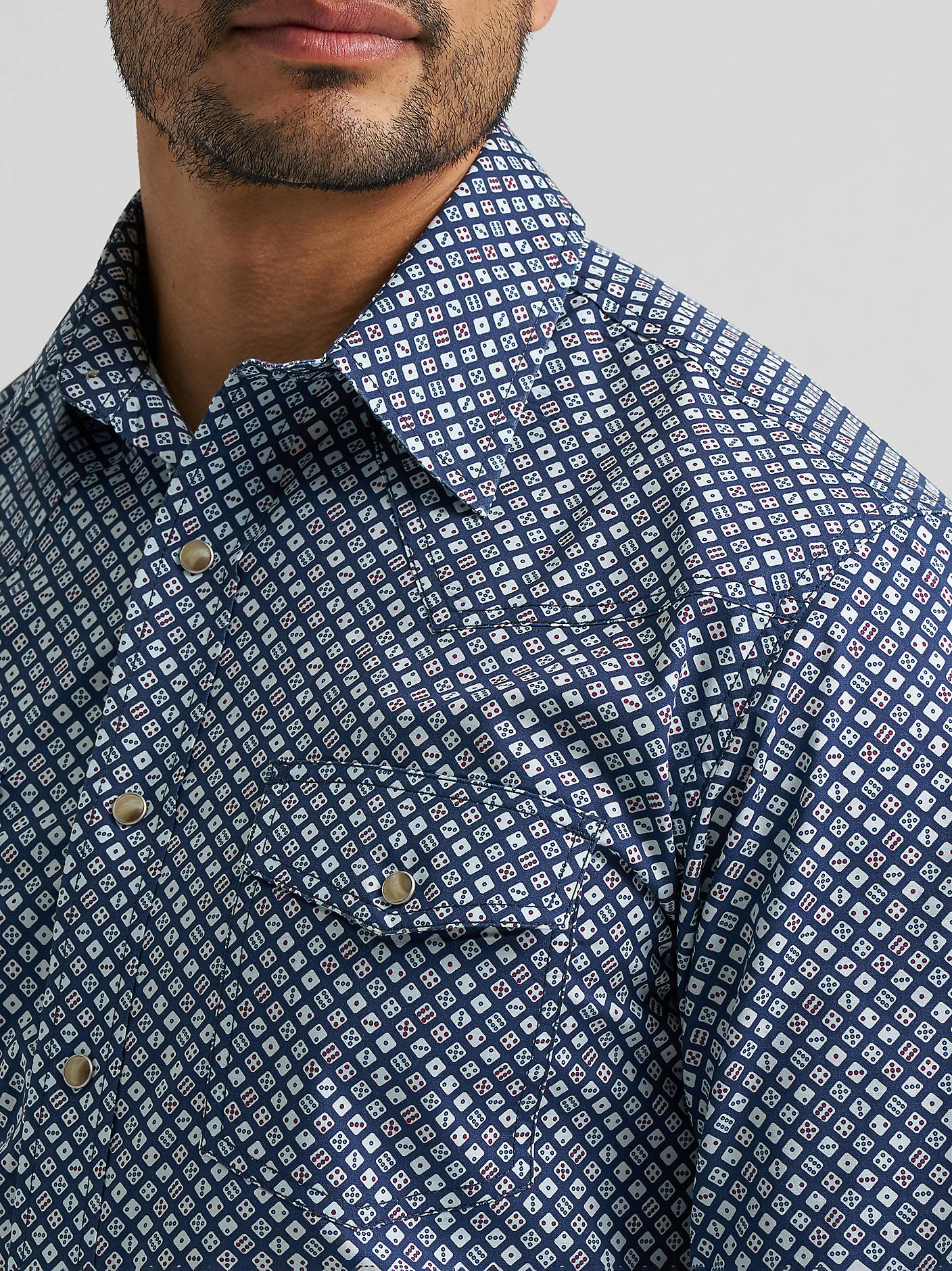 Wrangler Men's 20X Competition Long Sleeve Snap Shirt Navy Dice 112384657