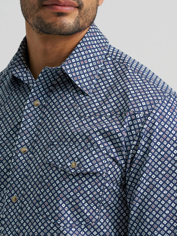 Wrangler Men's 20X Competition Long Sleeve Snap Shirt Navy Dice 112384657