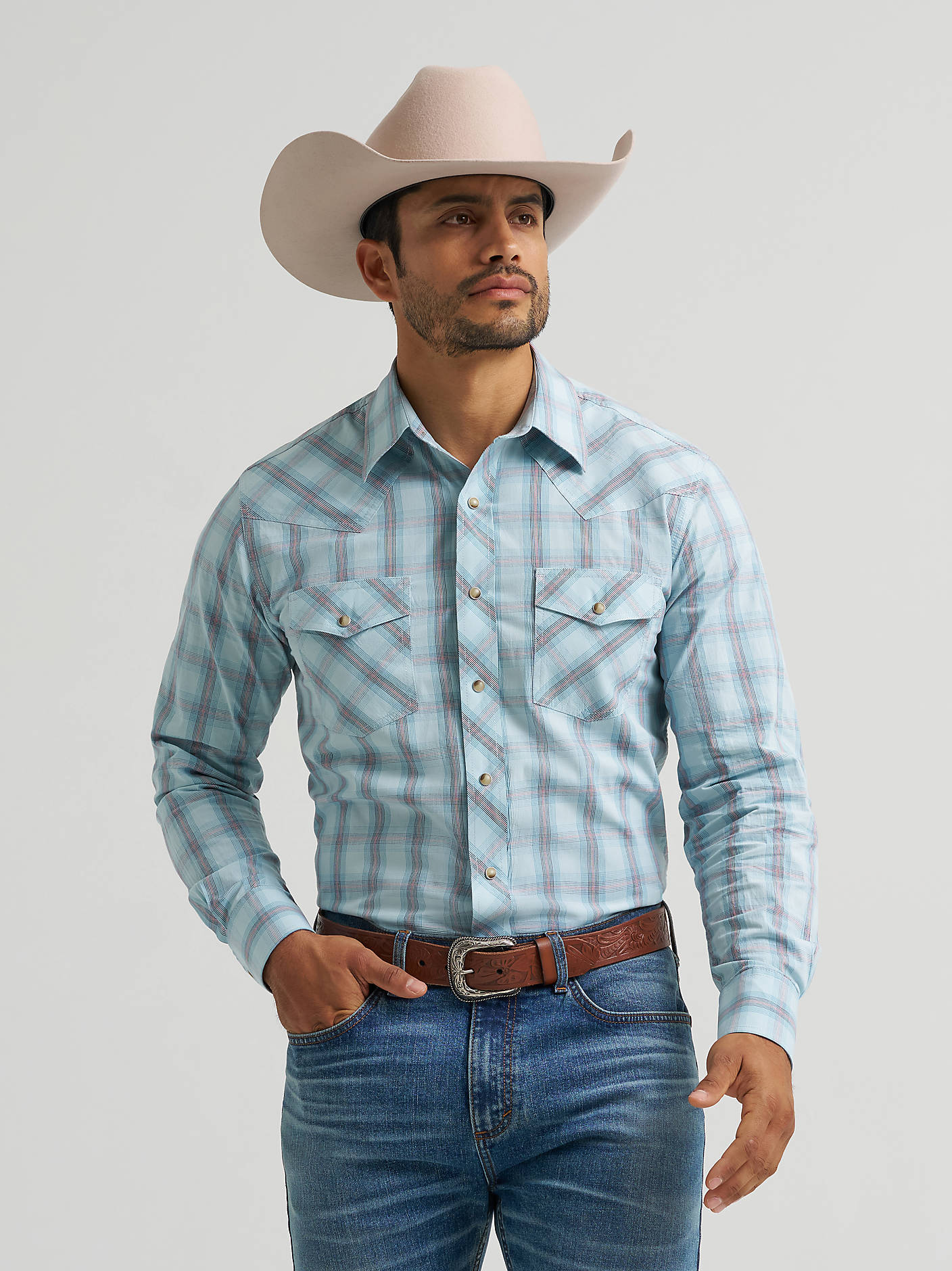 Wrangler Men's 20X Competition Long Sleeve Snap Shirt Forget Me Blue 112384658
