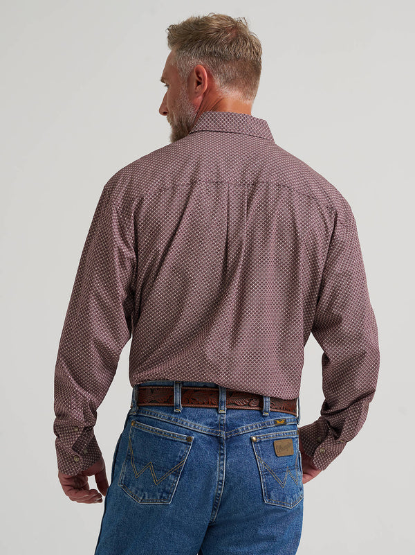 Wrangler Men's George Strait Performance Button Down Shirt Burgundy Geo 112385379