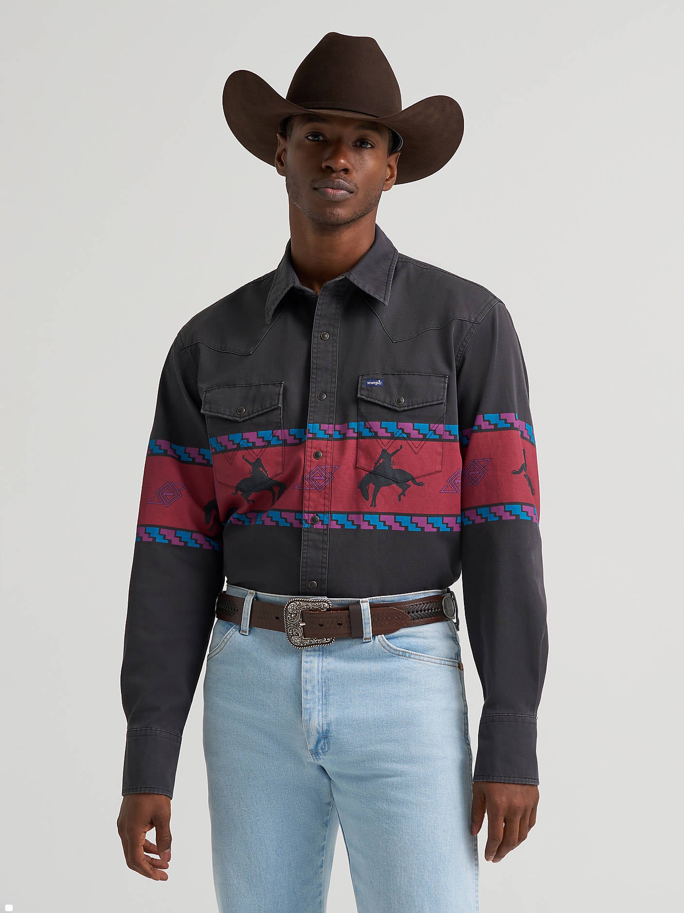Wrangler Mens Vintage Inspired Horizon Stripe Western Snap Shirt-112385790