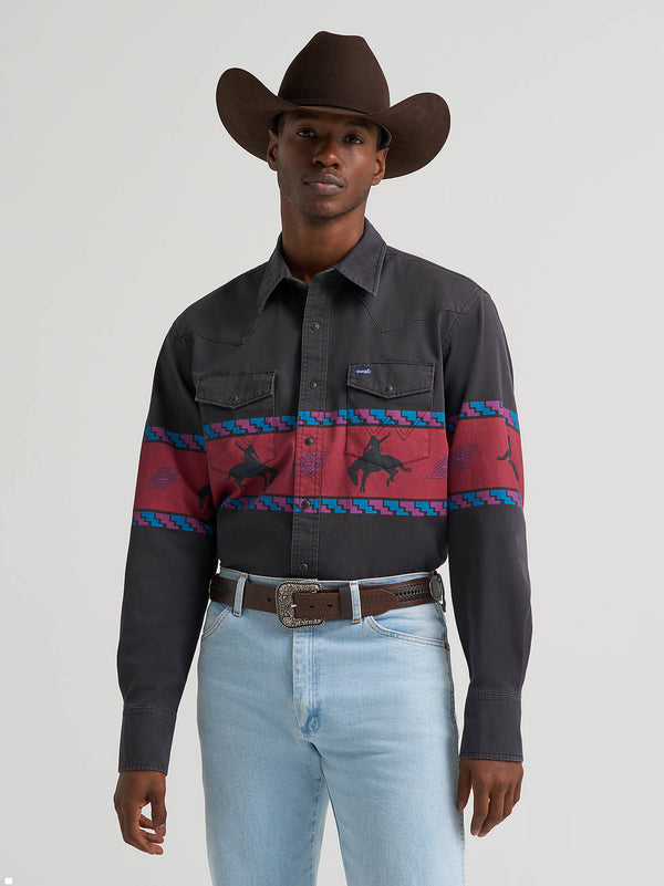 Wrangler Mens Vintage Inspired Horizon Stripe Western Snap Shirt-112385790