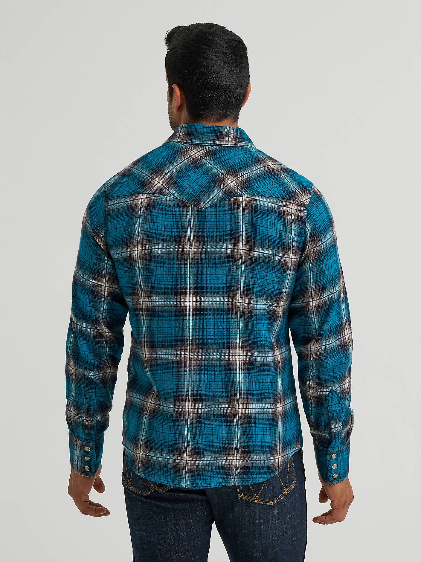 Wrangler Men's Retro Long Sleeve Flannel Western Snap Plaid Shirt Stormy Blue 112385917