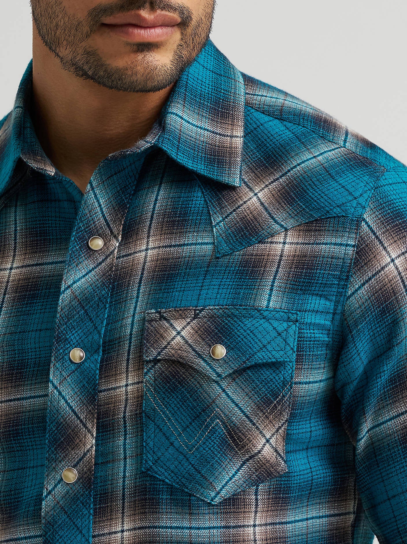 Wrangler Men's Retro Long Sleeve Flannel Western Snap Plaid Shirt Stormy Blue 112385917