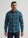 Wrangler Men's Retro Long Sleeve Flannel Western Snap Plaid Shirt Stormy Blue 112385917
