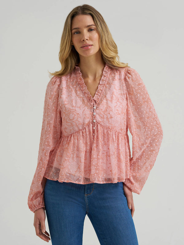 Wrangler Ladies Sheer Juliet Blouse Shirt-112385996