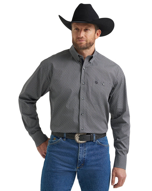 Wrangler Men's George Strait Black Navy Hour Glass Button Up Shirt-112369598