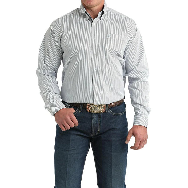 Cinch Men's White Stripe Long Sleeve Button Shirt-  MTW1106003