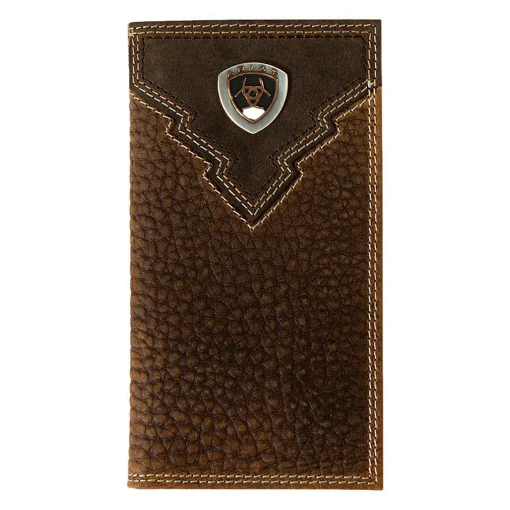 Ariat Men's Overlay Ariat Sheild Leather Tri Fold Wallet - Brown -A35620282