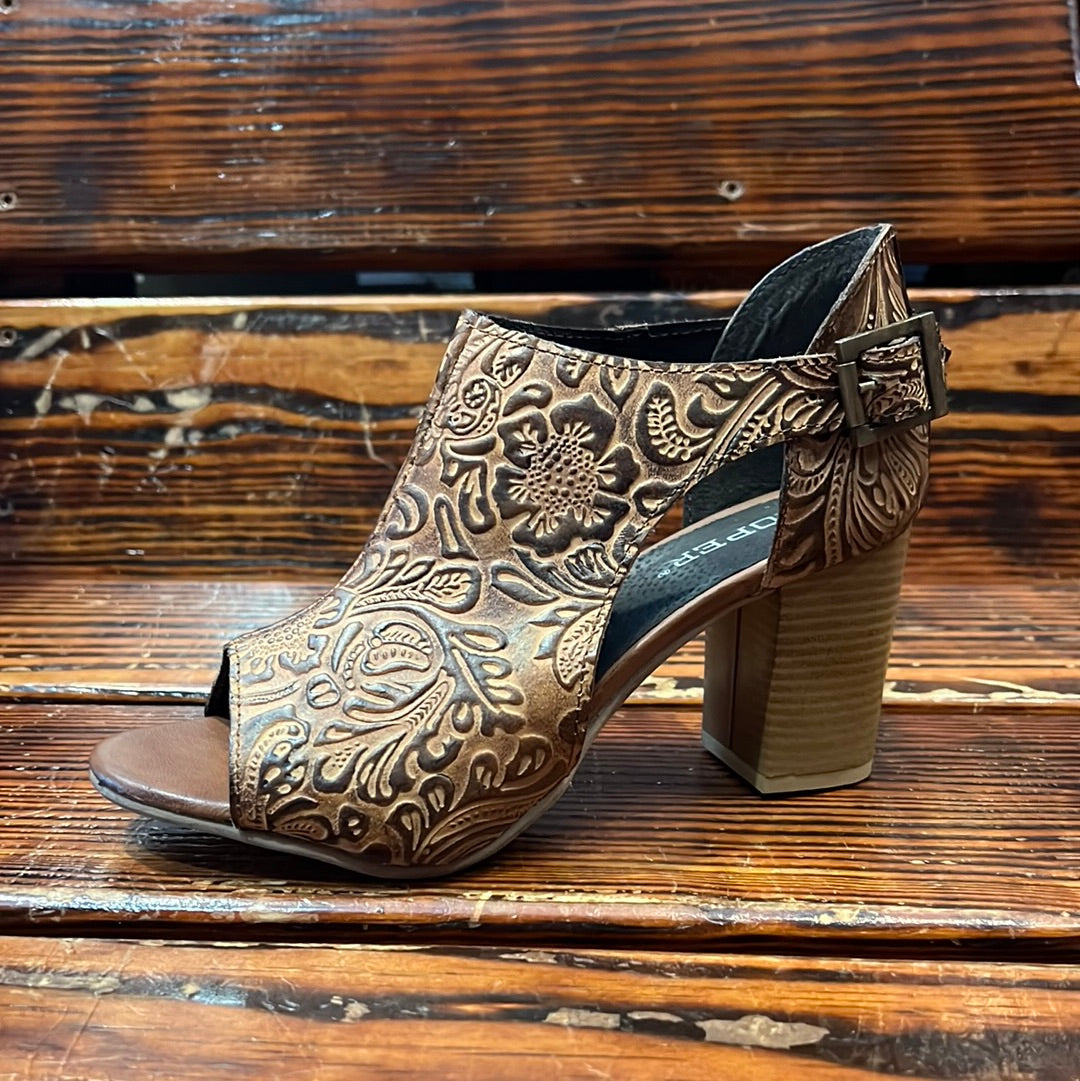 Roper Ladies Vintage Brown Embossed Leather Open Toe Sandal 09-021-0946-3308